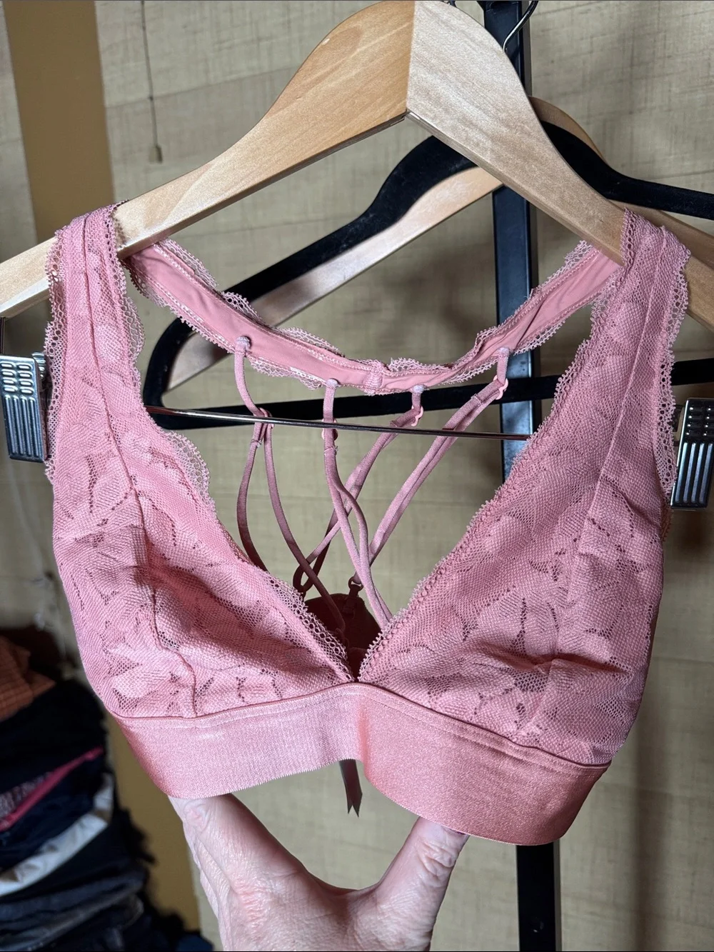 PINK Victoria’s Secret Lace Strappy Back Bralette Dusty Mauve Small EUC